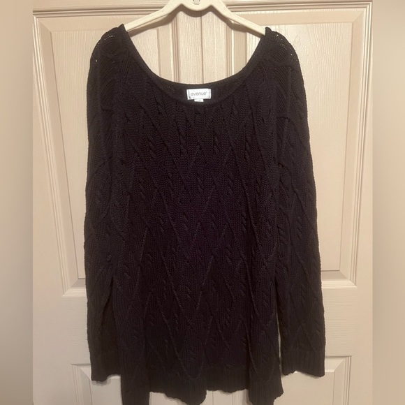 Avenue Sweaters - Black Sweater with Cable Knit Design
